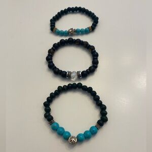 Turquoise and Black Beaded Bracelet Trio